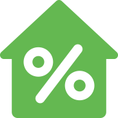 A green house icon with a percentage sign on it to represent our mortgage calculator
